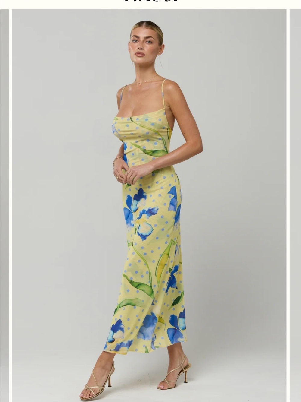 RESA Yellow Slip Maxi Dress with Blue Floral Print - Picture 2 of 3